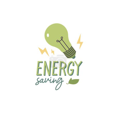 Illustration for Vector illustration eco sticker - energy saving quote with eco-friendly green bulb - Royalty Free Image