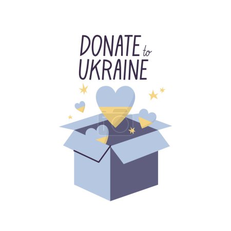Illustration for Vector Illustrations donation box with hearts. Help for Ukraine - Royalty Free Image