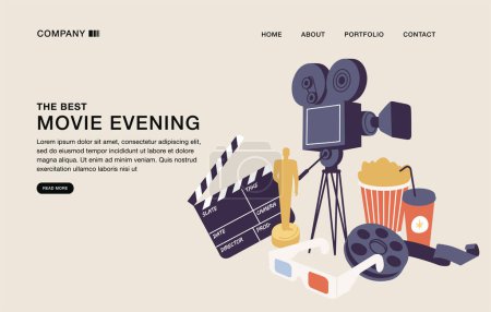 Illustration for Vector illustration template design of landing page with concept of movie - Royalty Free Image