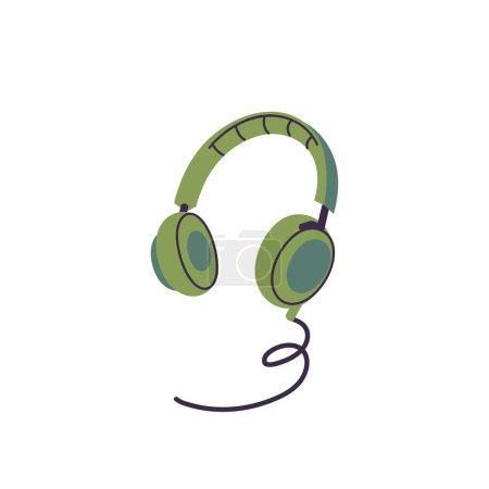 Illustration for Vector illustration green headphones isolated on white background. Modern on-ear headphones - Royalty Free Image