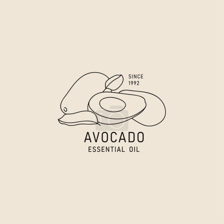 Illustration for Vector packaging design element and icon in linear style - avocado oil - healthy vegan food. Logo sign - Royalty Free Image