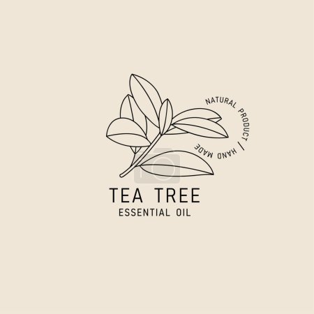 Vector packaging design element and icon in linear style - tea tree oil - healthy vegan food. Logo sign