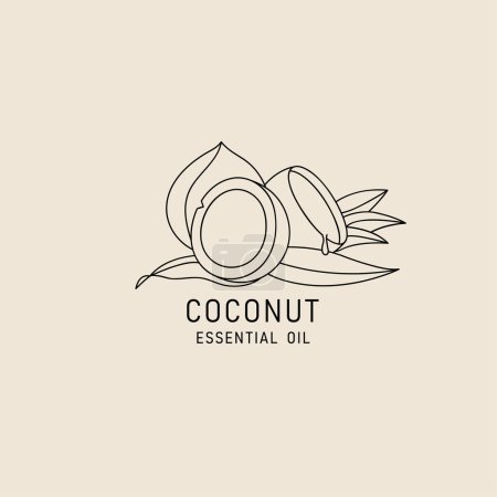 Illustration for Vector packaging design element and icon in linear style - coconut oil - healthy vegan food. Logo sign - Royalty Free Image