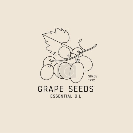 Illustration for Vector packaging design element and icon in linear style - grape seeds oil - healthy vegan food. Logo sign - Royalty Free Image