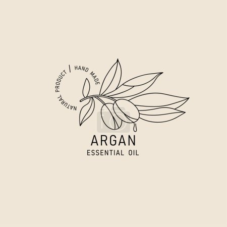 Illustration for Vector packaging design element and icon in linear style - argan oil - healthy vegan food. Logo sign - Royalty Free Image