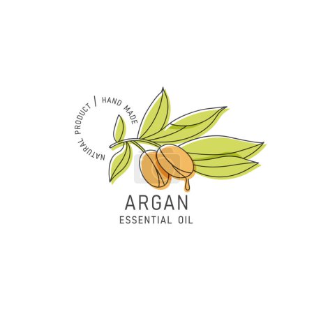 Illustration for Vector packaging design element and icon in linear style - argan oil - healthy vegan food. Logo sign - Royalty Free Image