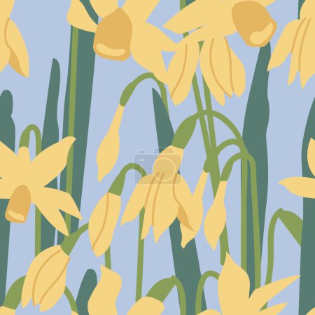 Illustration for Vector illustration with narcissus flowers. Floral wreath. Seamless pattern. Flowers background for cosmetics packaging - Royalty Free Image