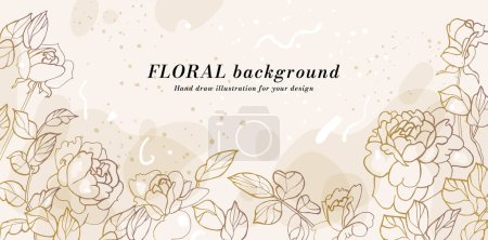 Illustration for Banner with rose flowers. Floral wreath. Flower frame for flowershop with label designs. Summer floral rose greeting card. Flowers background for cosmetics packaging - Royalty Free Image