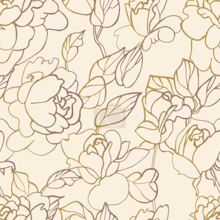 Illustration for Seamless pattern with rose flowers. Floral wreath. Flower frame for flower shop with label designs. Flowers background for cosmetics packaging - Royalty Free Image
