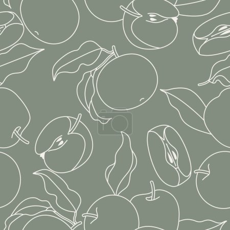 Téléchargez les illustrations : Illustration vectorielle motif sans couture avec des fruits de pomme. Fond d'écran d'été sans fin. Collecte de fruits des pommes - en licence libre de droit