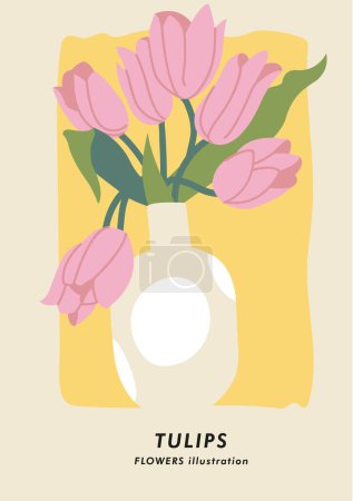 Téléchargez les illustrations : Illustration vectorielle affiche botanique avec fleurs de tulipes. Art pour cartes postales, art mural, bannière, fond - en licence libre de droit