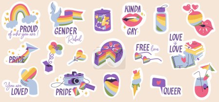 Illustration for Vector set of LGBTQ community symbols and icons for stickers, t-shirt prints, posters and Pride Month decorations - Royalty Free Image