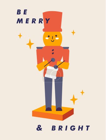 Ilustración de Tarjeta de felicitación de Navidad vectorial o cartel de invitación de fiesta. Fondos de Navidad con cascanueces de madera - Imagen libre de derechos