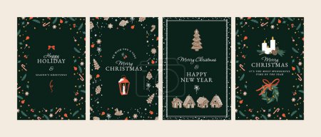 Ilustración de Conjunto vectorial de diseño de ilustración para tarjetas de felicitación navideñas o invitaciones a fiestas. Decoraciones de Navidad - Imagen libre de derechos