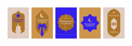 Téléchargez les illustrations : Ensemble de collection vectorielle carte pour les vacances Ramadan Kareem avec symboles islamiques. Cadres pour les reportages sur les médias sociaux - en licence libre de droit