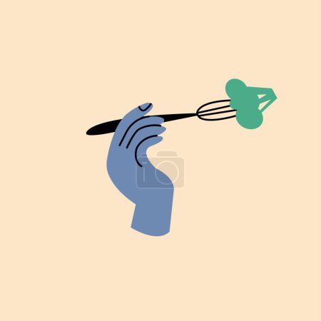 Téléchargez les illustrations : Illustration vectorielle fourchette à main avec brocoli. Concept d'alimentation saine - en licence libre de droit