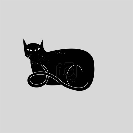 Téléchargez les illustrations : Illustration vectorielle silhouette de chat noir assis sur fond blanc - en licence libre de droit
