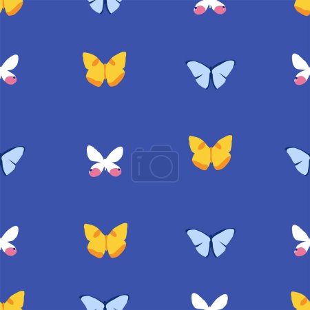 Illustration for Vector illustration with flying butterflies. Summer background with butterflies silhouette. Seamless pattern - Royalty Free Image