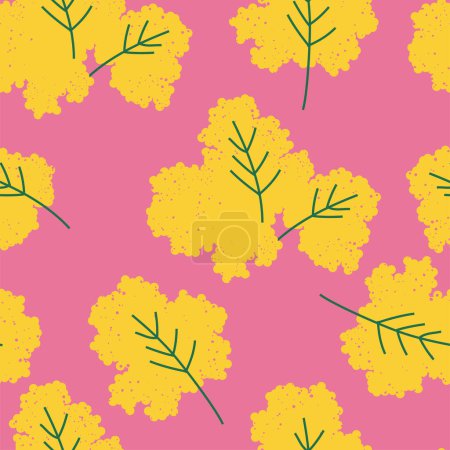 Téléchargez les illustrations : Illustration vectorielle avec des fleurs de mimosa. Modèle sans couture avec des fleurs jaunes fleurissent. Fonds printanier - en licence libre de droit