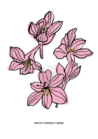 Illustration for Vector illustration - ink floral posters with magnolia flowers . Art for for prints, wall art, banner, background - Royalty Free Image