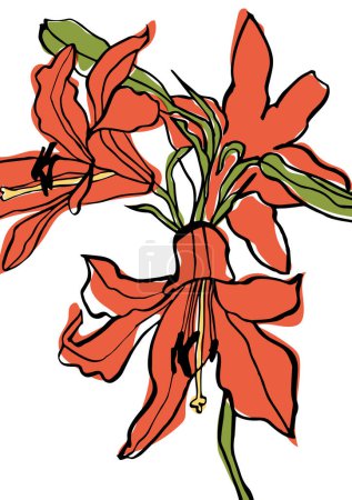 Illustration for Vector illustration - ink floral posters with lily flowers . Art for for prints, wall art, banner, background - Royalty Free Image
