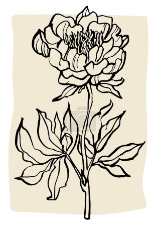 Téléchargez les illustrations : Illustration vectorielle - affiches florales à l'encre avec des fleurs pivoines. Art pour gravures, art mural, bannière, fond - en licence libre de droit