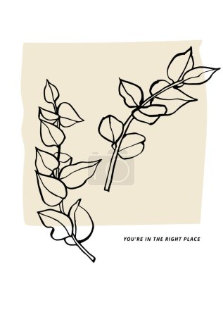 Téléchargez les illustrations : Illustration vectorielle - affiches florales à l'encre avec branche florale. Art pour gravures, art mural, bannière, fond - en licence libre de droit