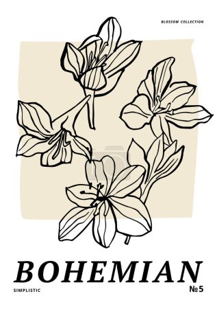 Téléchargez les illustrations : Illustration vectorielle - affiches florales à l'encre avec fleurs de magnolia. Art pour gravures, art mural, bannière, fond - en licence libre de droit