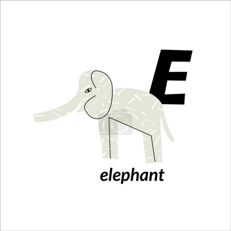 Ilustración de Ilustración vectorial con elefante y letra mayúscula en inglés E. alfabeto infantil para el aprendizaje de idiomas - Imagen libre de derechos