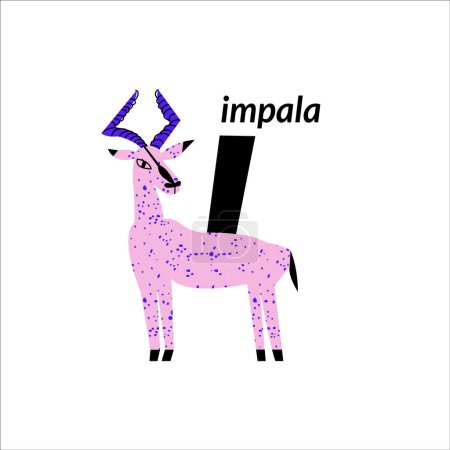 Illustration for Vector illustration with impala and English capital letter I. childish alphabet for language learning - Royalty Free Image