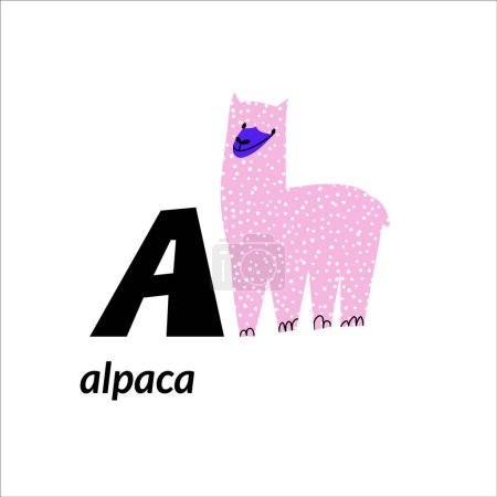 Ilustración de Ilustración vectorial con alpaca y mayúscula inglesa A. alfabeto infantil para el aprendizaje de idiomas - Imagen libre de derechos