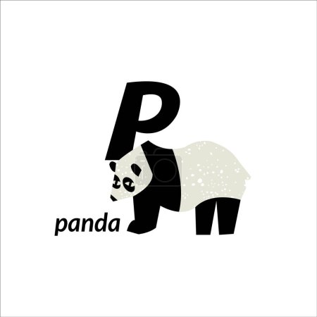 Téléchargez les illustrations : Illustration vectorielle avec ours panda et lettre majuscule anglaise P. alphabet enfantin pour l'apprentissage des langues - en licence libre de droit