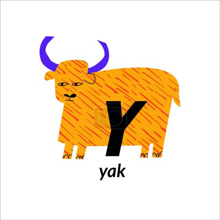 Illustration for Vector illustration with yak and English capital letter Y. childish alphabet for language learning - Royalty Free Image