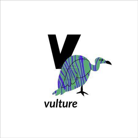 Illustration for Vector illustration with vulture bird and English capital letter V. childish alphabet for language learning - Royalty Free Image