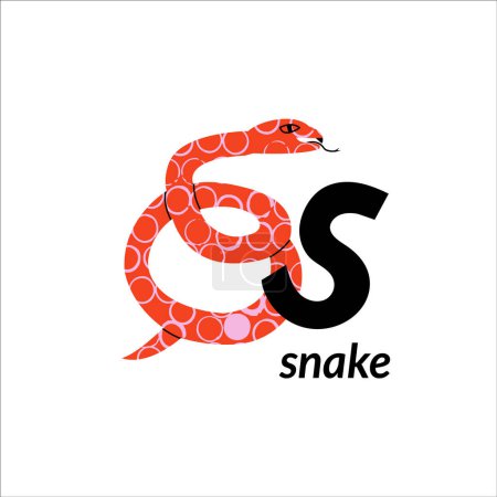 Ilustración de Ilustración vectorial con serpiente y letra mayúscula inglesa S. alfabeto infantil para el aprendizaje de idiomas - Imagen libre de derechos