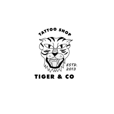 Illustration for Vector linear logo with walking tiger and head of tiger illustrations. Template sign and symbol - Royalty Free Image