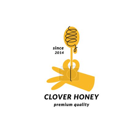 Illustration for Vector illustration logo and design template or badge. Organic and eco honey label with bees. Linear style - Royalty Free Image