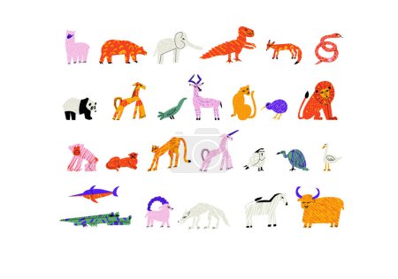 Ilustración de Ilustración de animales de dibujos animados vectoriales aislados sobre un fondo blanco - Imagen libre de derechos