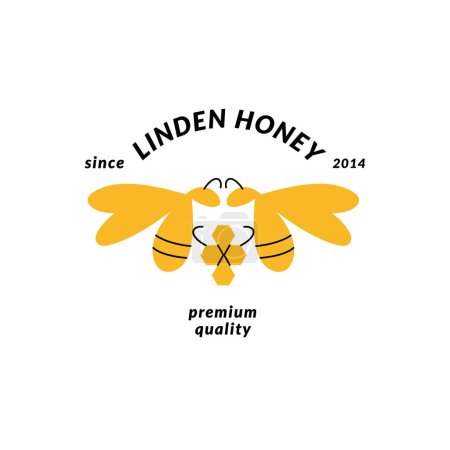Ilustración de Logo de ilustración vectorial y plantilla o insignia de diseño. Etiqueta ecológica y ecológica de miel con abejas. Estilo lineal - Imagen libre de derechos