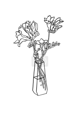 Illustration for Vector illustration - ink sketch freesia flowers in vase. Art for for prints, wall art, banner, background - Royalty Free Image