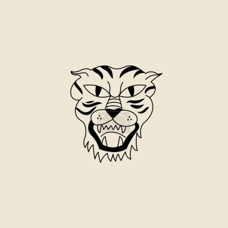Téléchargez les illustrations : Illustration vectorielle tête de tigre. Caractère animal de bande dessinée. Idéal pour imprimer - en licence libre de droit