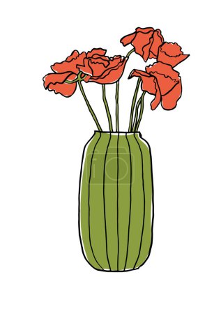 Téléchargez les illustrations : Illustration vectorielle - croquis coloré avec des fleurs de coquelicots à l'intérieur du vase. Art pour gravures, art mural, bannière, fond - en licence libre de droit