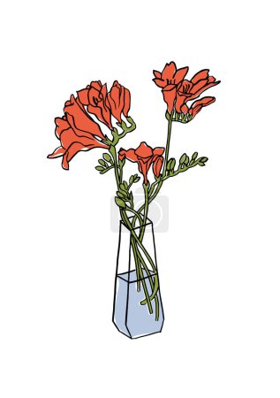 Illustration for Vector illustration - colorful sketch freesia flowers in vase. Art for for prints, wall art, banner, background - Royalty Free Image