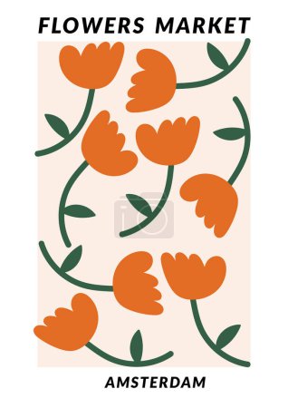 Ilustración de Conjunto de ilustración vectorial de carteles botánicos con flores de tulipán rojo. Arte para postales, arte mural, banner, fondo - Imagen libre de derechos
