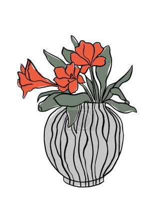 Illustration for Vector illustration - colorful red freesia flowers in vase. Art for for prints, wall art, banner, background - Royalty Free Image