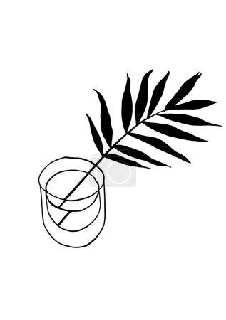 Illustration for Vector illustration - ink sketch with palm branch in vase. Art for for prints, wall art, banner, background - Royalty Free Image
