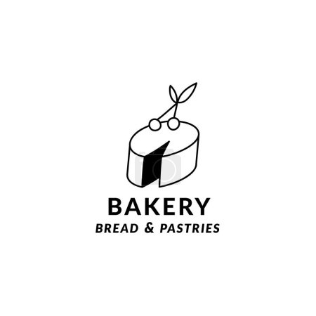 Ilustración de Plantilla vectorial logo lineal para panadería, cafetería, tienda de cupcakes, pasteles. Emblema con pastel - Imagen libre de derechos