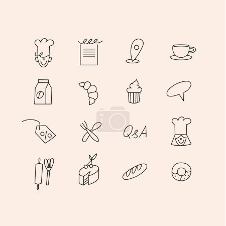 Illustration for Vector template backgrounds or wallpapers for social media stories, cards, banners with linear icons or logos for bakery shop. Different blogger icons in trendy linear style - Royalty Free Image