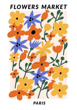 Ilustración de Vector illustration set of botanical posters different flowers. Art for for postcards, wall art, banner, background - Imagen libre de derechos