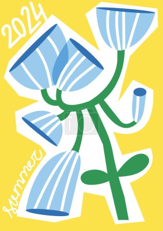 Ilustración de Cartel botánico de ilustración vectorial con flores de Bluebell. Arte para postales, arte mural, banner, fondo. Moderno ingenuo groovy decoración de interiores funky - Imagen libre de derechos